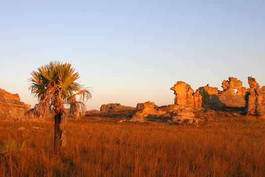 Beautiful sunset in the area of Isalo, Madagascar