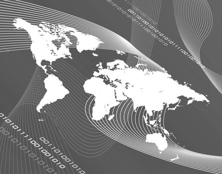 A black and white world map montage- works great for business, global communications, travel, and more!