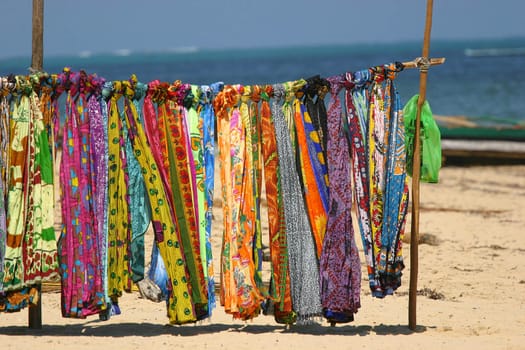 Colorful beachwear for sale on the beach at Ifaty, Madagascar