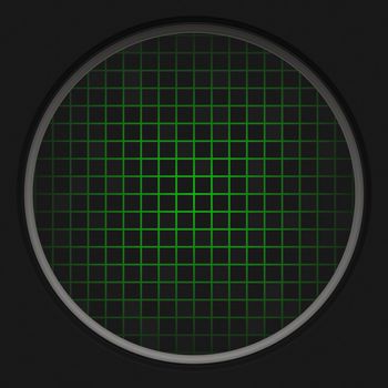 A circular radar grid background over black.