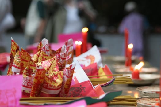 Lighted candled in a temple in Chinatown, Saigon