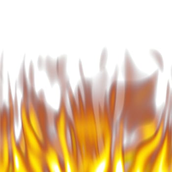 Hot orange flames over a white background.