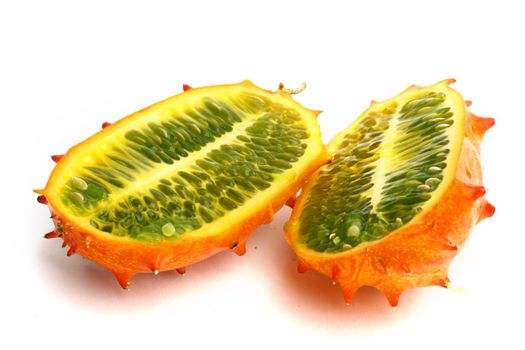 kiwano cucumis metuliferus on white background