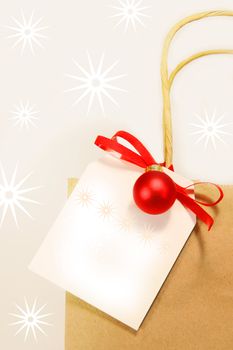 White holiday gift card with shopping bag