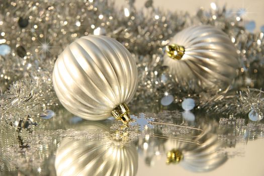 Silver balls with tinsel for Christmas decoration
 
