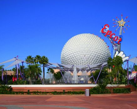 Epcot ball and fountain in Disney World.