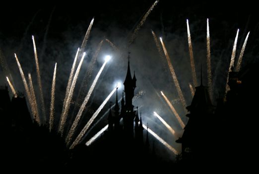 Fireworks round Disneyland Paris Castle