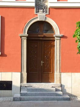 The closed arched doorway of a Church