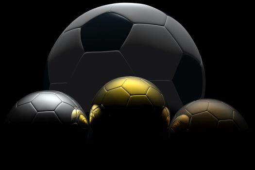 Soccer ball isolated on black background. Photorealistic 3D rendering.