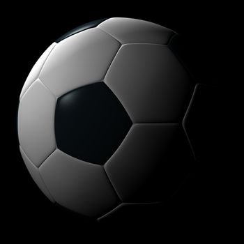 Soccer ball isolated on black background. Photorealistic 3D rendering.