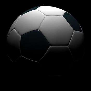 Soccer ball isolated on black background. Photorealistic 3D rendering.