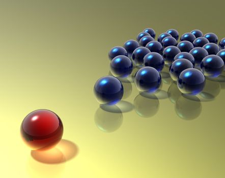 blue and red spheres on the yellow background