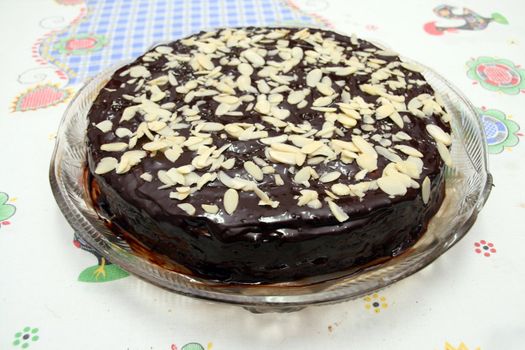 chocolate cake over white background