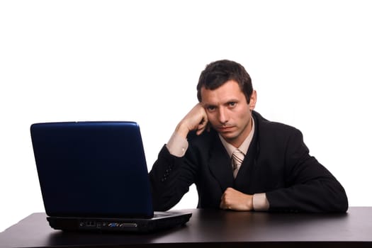 businessman with pc over white background