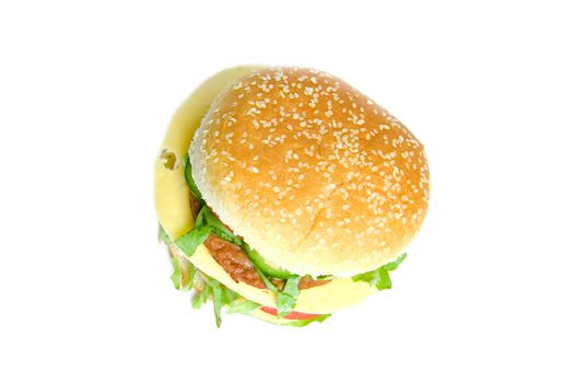 Tasty double hamburger isolated on white background.