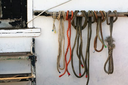 Ropes on a very old fishing boat.