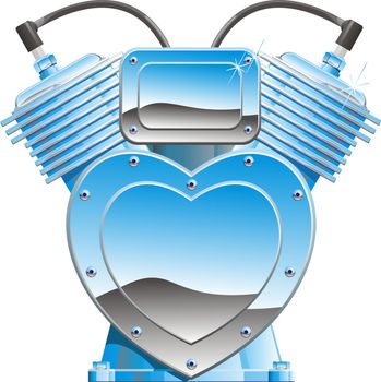 Illustration of a heart-shaped chrome-plated motor.