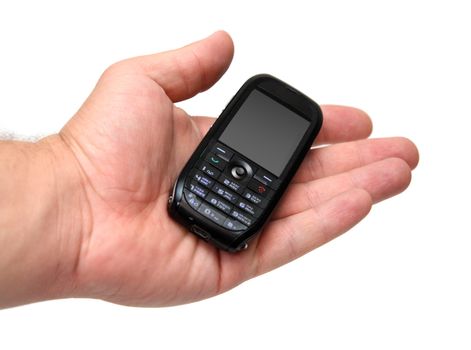small black mobile phone on man hand