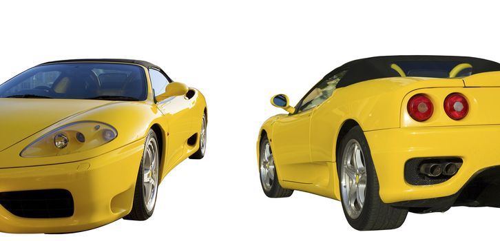Yellow sport car in two views: front and rear 