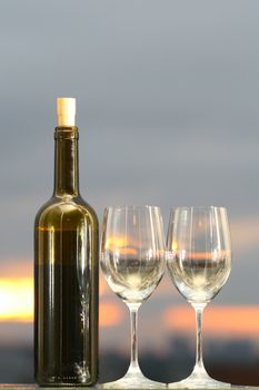 wine on sunset alcoholic background