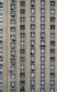 House wall with windows. Russia, Moscow