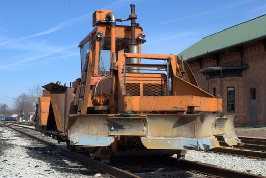 A snowplow used to clear railroad tracks