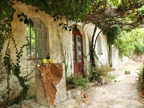 Typical greek exterior, St. Dionizos Abbey, Zakynthos, Greece.