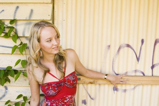 pretty young girl in a red dress