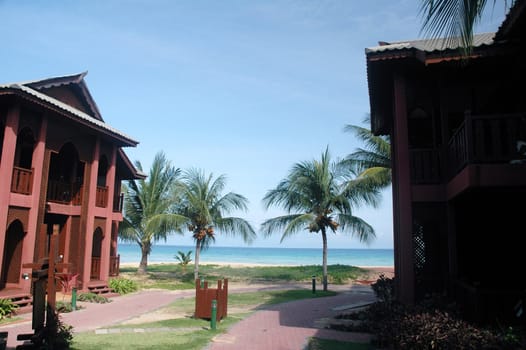 Resort chalet by the sea on a summer day