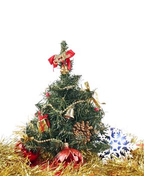 New year's decoration under artificial fir tree