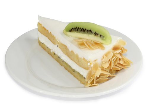 tasty cake with cream and with fresh kiwi