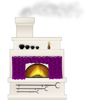 The Drawing russian traditional national stove from brick with accessory.