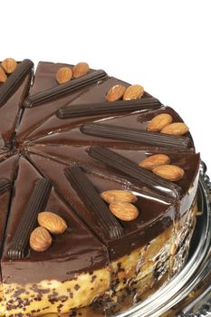 almond cake with chocolate stuffing and glaze