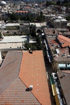 Red roofs of the old city of Jerusalem