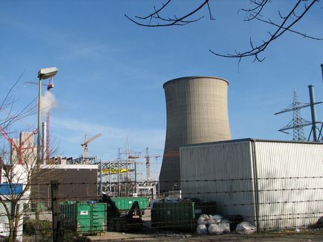 natural gas power plant, with cooling chimneys, Lingen, Germany