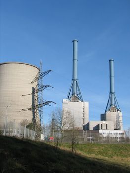 natural gas power plant, with cooling chimneys, Lingen, Germany