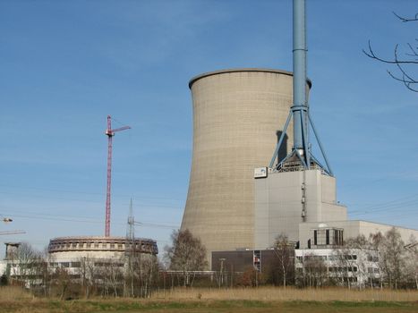 natural gas power plant, with cooling chimneys, Lingen, Germany