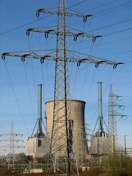 natural gas power plant, with cooling chimneys, Lingen, Germany