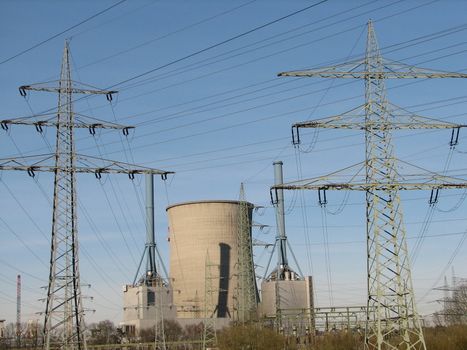 natural gas power plant, with cooling chimneys, Lingen, Germany