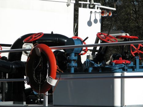 Details of a small petrol tanker, inland traffic, on the Dortmund-Ems-Kanal near Lingen, Lingen, Emsland, Germany, 2008