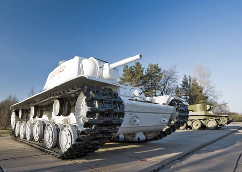 White and khaki crawler tanks of Second World War period 