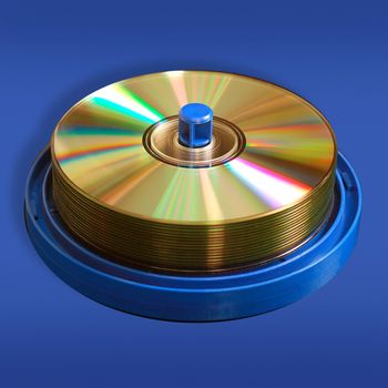 CD and DVD discs,  isolated on blue background. Clipping path included