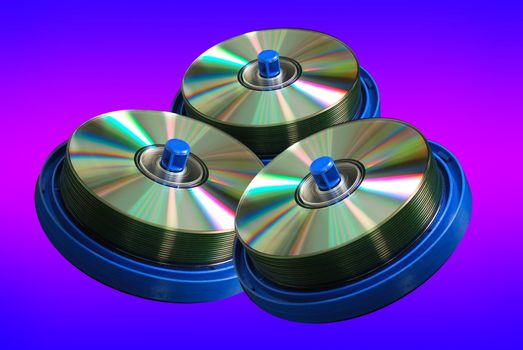 CD and DVD discs,  isolated on color background. Clipping path included