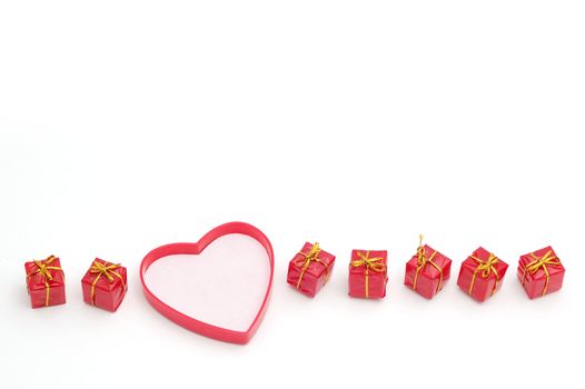 Valentine's Day card, red gifts and r heart 