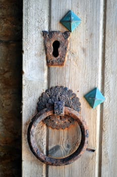 Door knocker at the entrance of the Venetian castle (Koules), in Crete, Greece