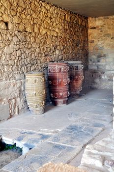Ancient ruins: vases at the Knossos Palace in Crete, Greece