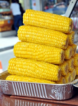 Corn cobs being displayed at street market