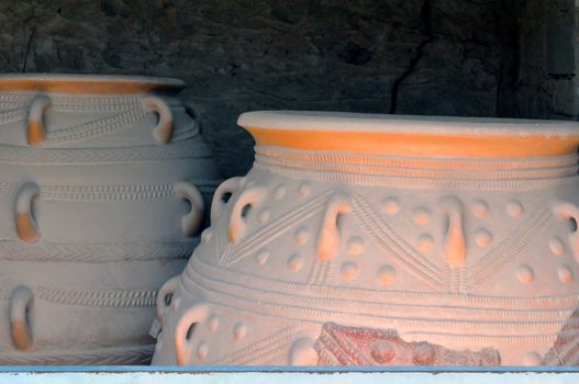 Ancient ruins: vases at the Knossos Palace in Crete, Greece