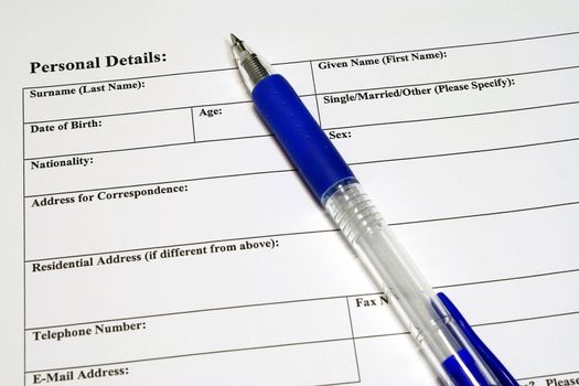 Application and  personal details standard form concept