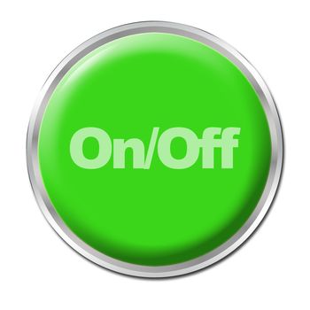 Green round button with the symbol On/Off